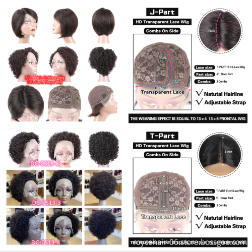 6Inch  Brazilian Remy Short Straight Pre-Plucked HD Lace Front Bob Wig,Perruque Side Part Pixie Cut Curly Lace Human Hair Wigs